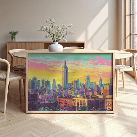 New York Empire State Building Colorful Sunset Skyline Poster