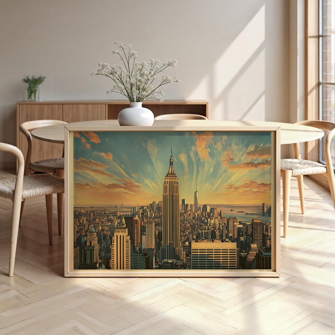 Empire State Building New York Sunset Vintage Skyline City Art Poster