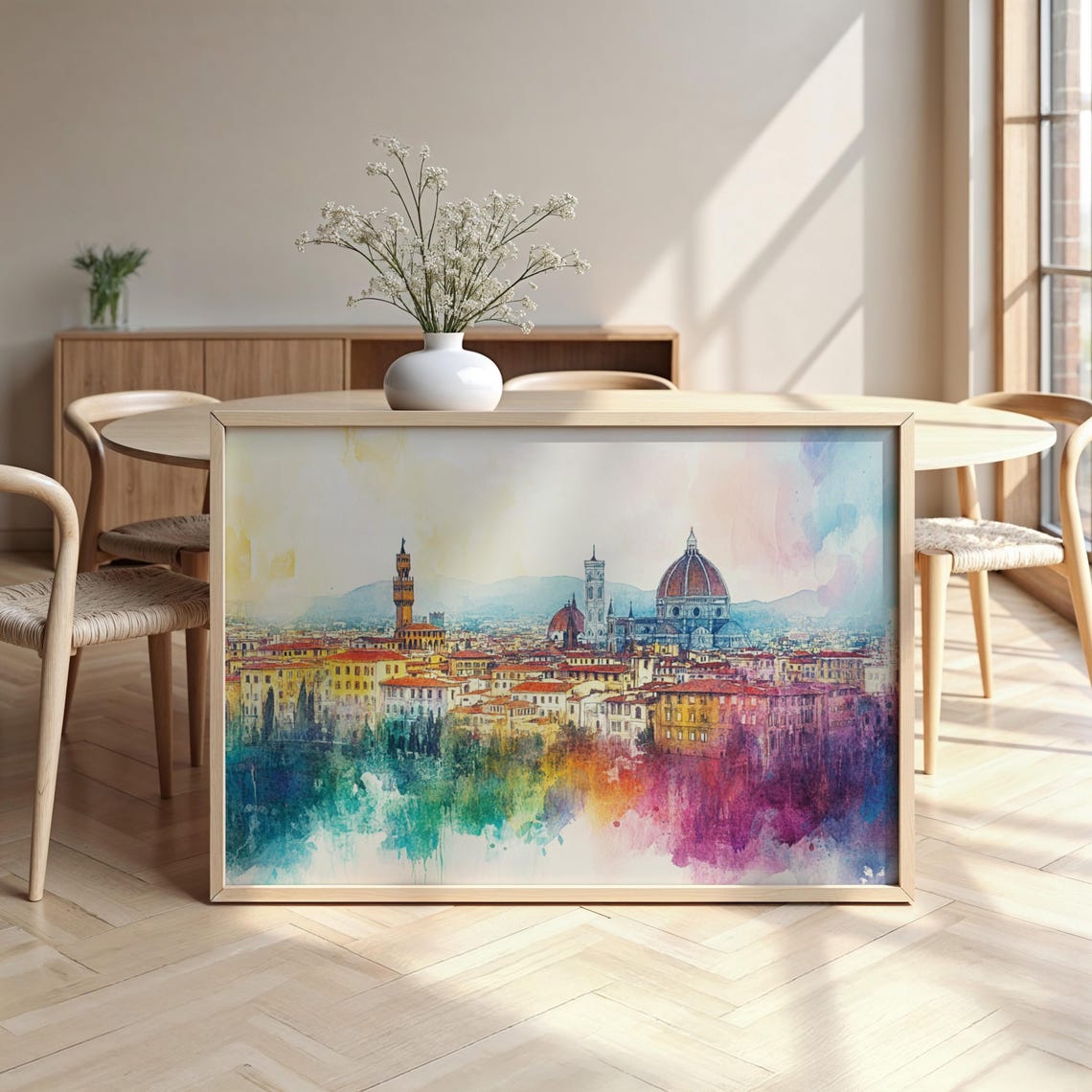 Florence Italy Duomo Cathedral Skyline Watercolor Cityscape Poster