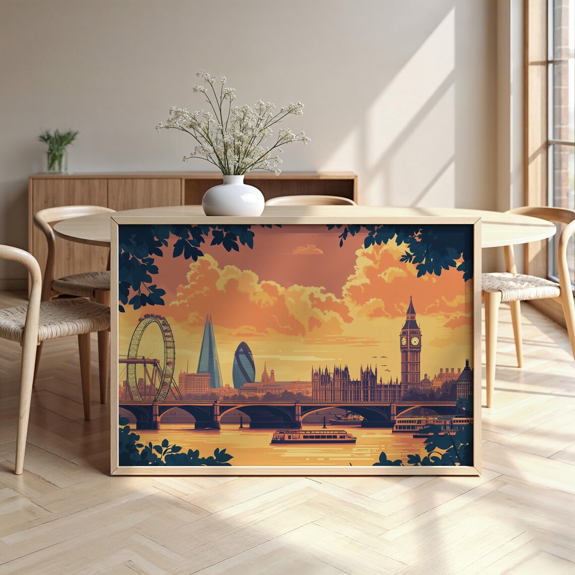 London Cityscape Watercolour Framed Poster Luxurious Design Ready To Hang Art