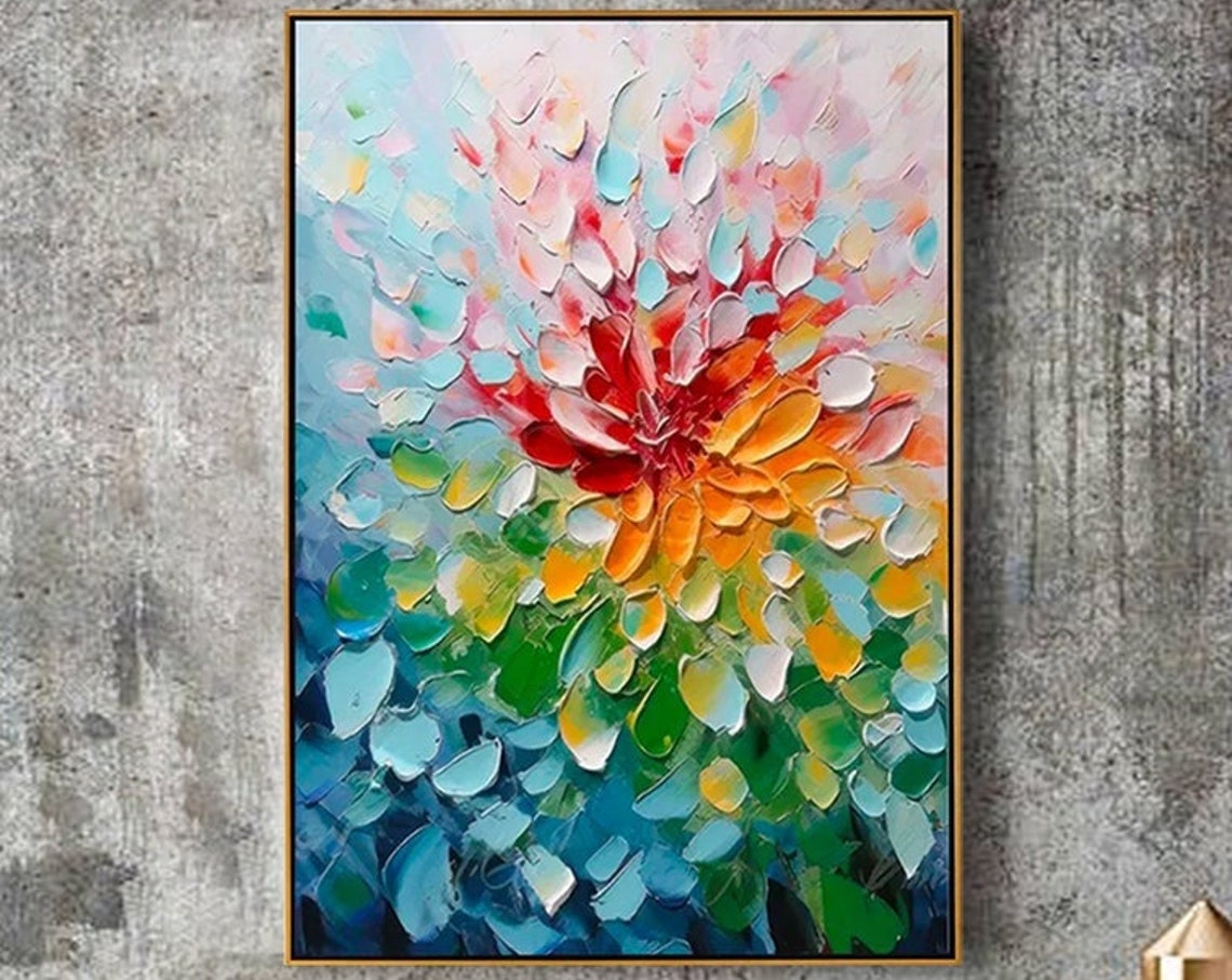 Original Colorful Flower Painting On Abstract Oil Floral Art Stunning Painting Landscape Paintings Living Room Wall Art Morden Art