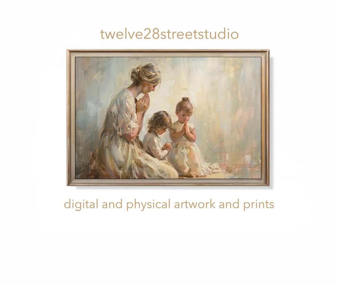 Mother and Children Praying Christian Wall Art Print