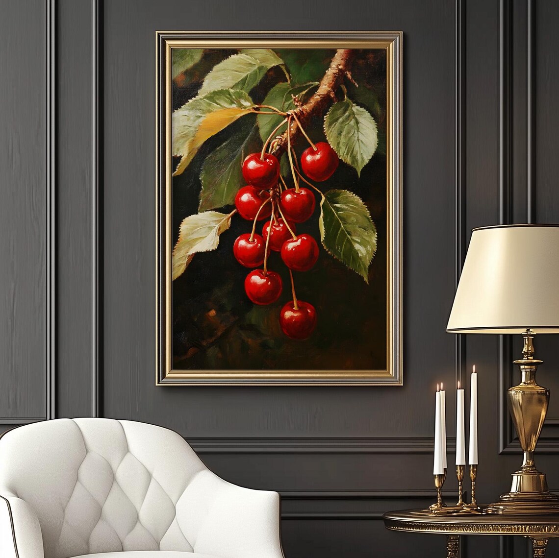 Cherry Oil Painting Print, Botanical Vintage Poster - Image 2