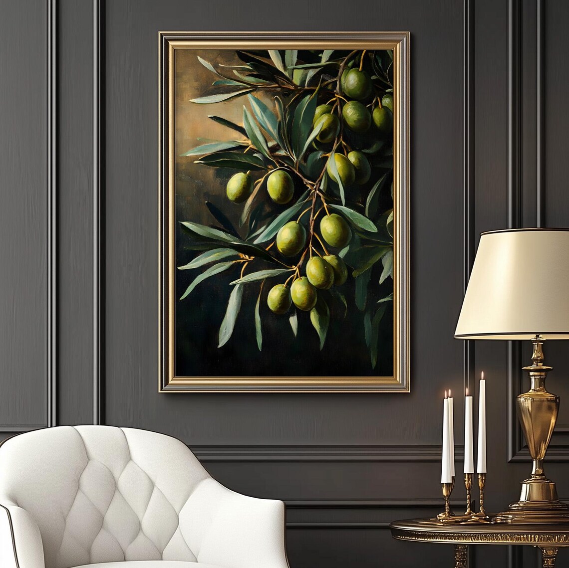 Olives Oil Painting Print, Botanical Vintage Poster - Image 2