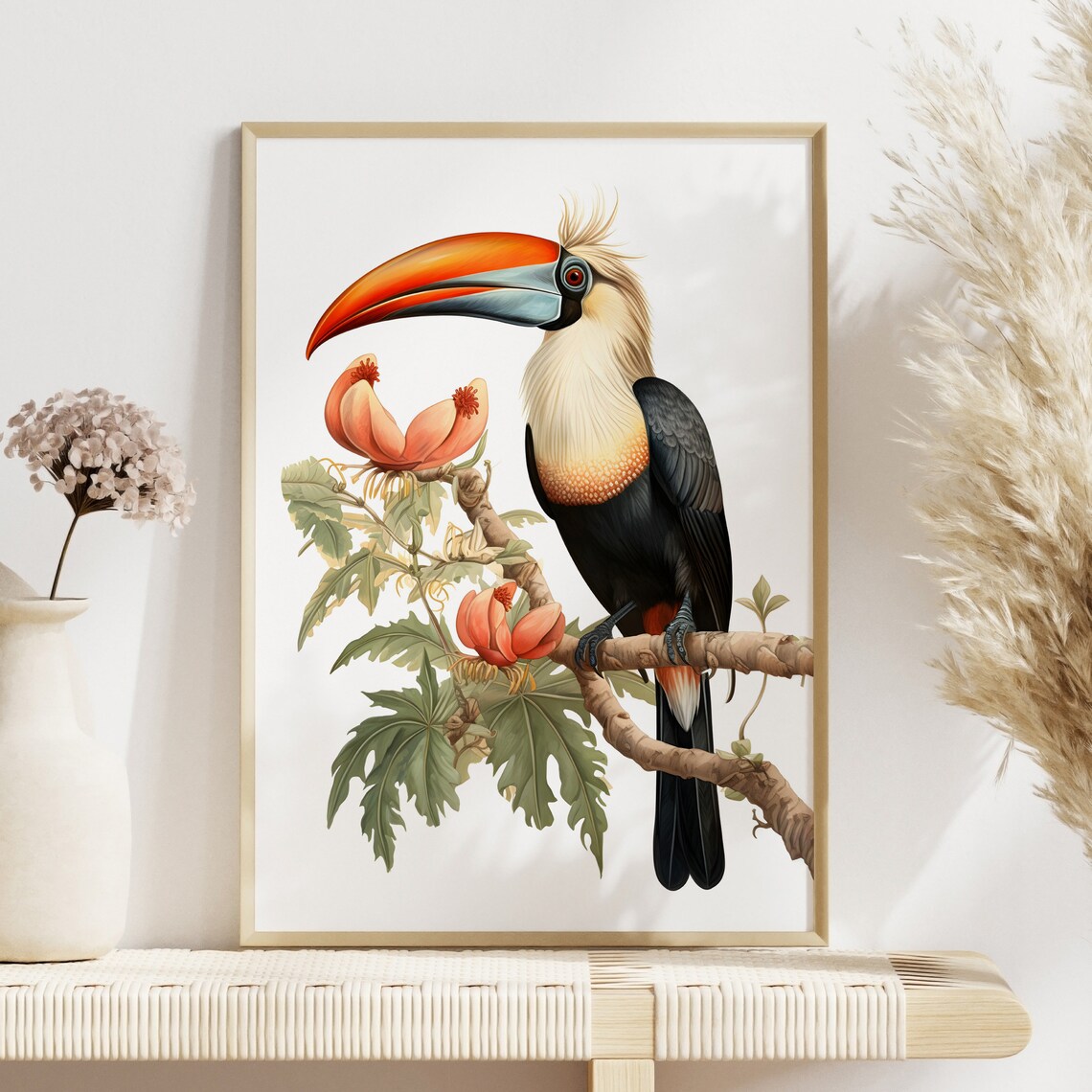 Hornbill Botanical Guide Bird Poster, Tropical Bird - Image 4