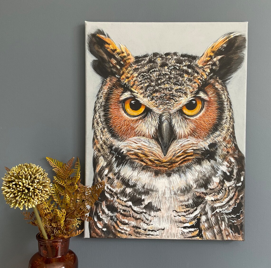 Great Horned Owl Original Acrylic Painting Art Print