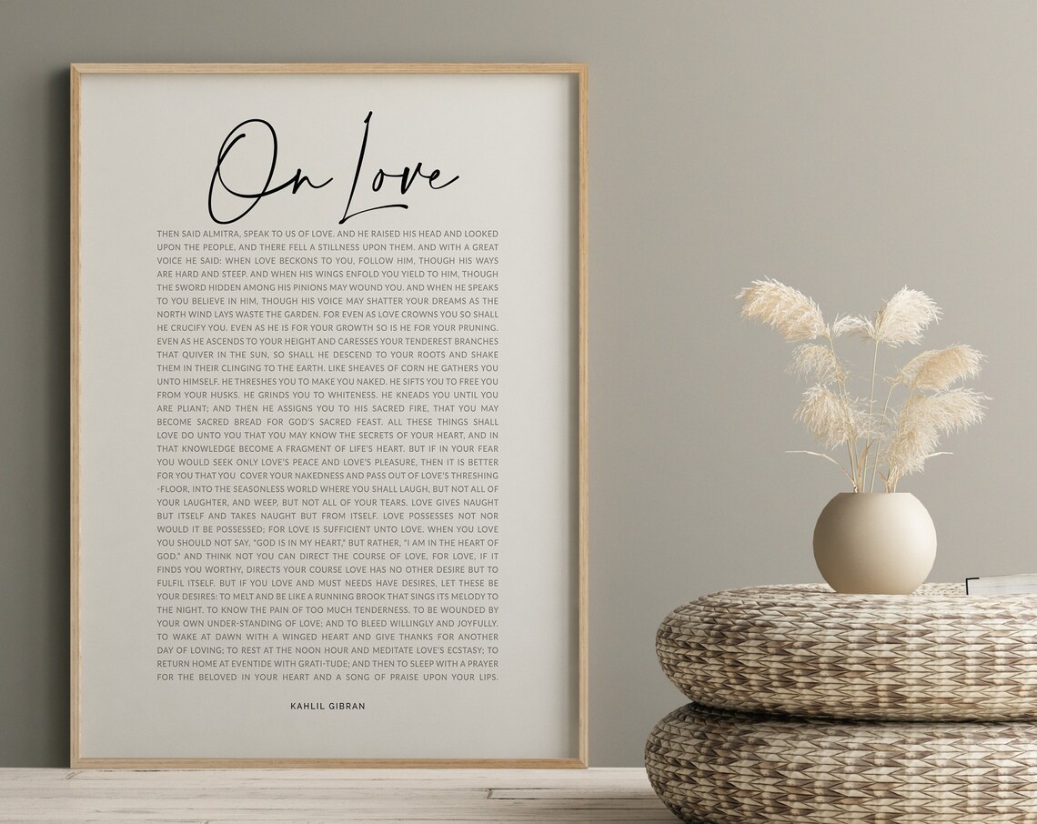 On Love by Kahlil Gibran Poetry Text Minimalist Quote Poster