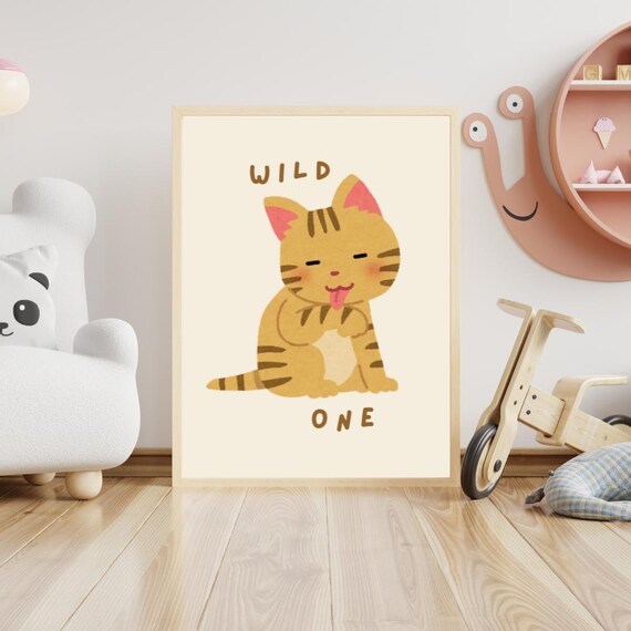 Wild One Cute Orange Tabby Kitten With Tongue Out Nursery Poster