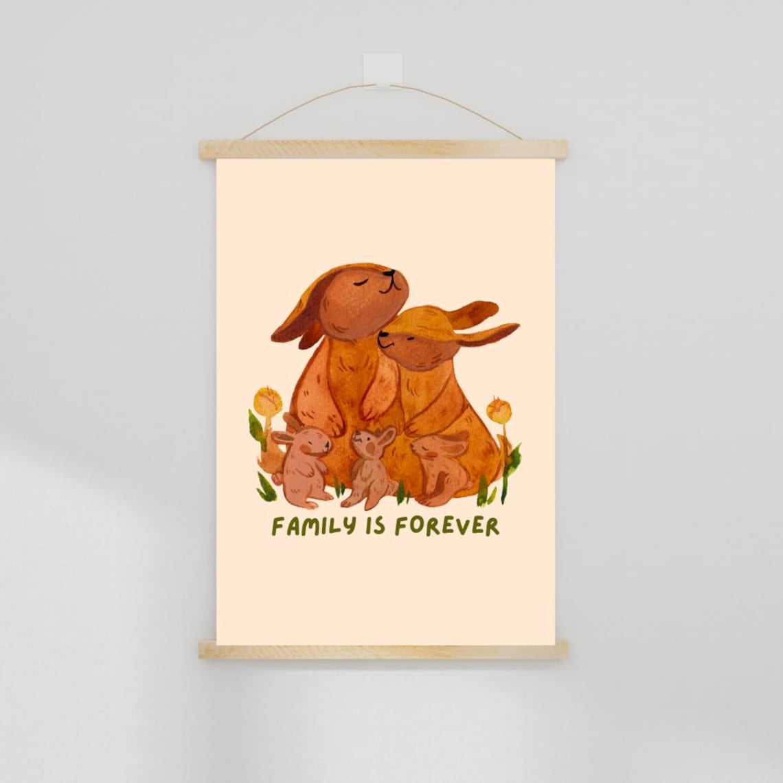Bunny Family Is Forever Watercolor Nursery Kids Room Wall Art