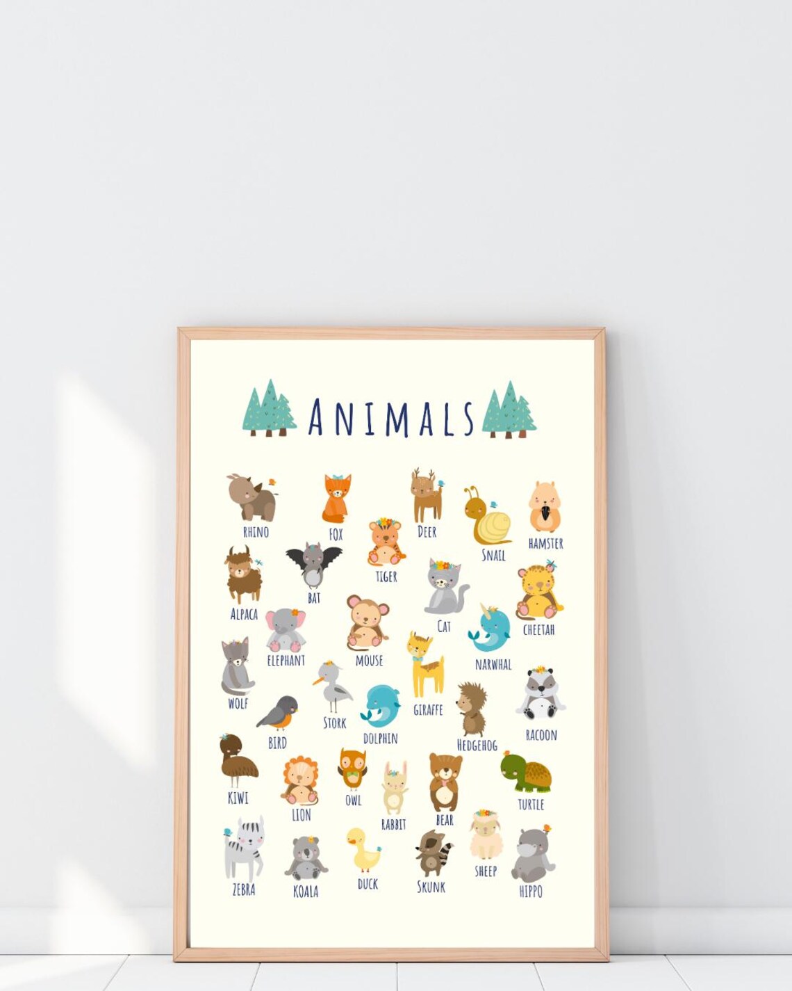 Animal Poster Cute Kids Wall Art Nursery Chart Educational Print