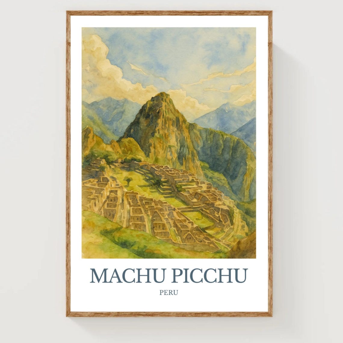 Machu Picchu Watercolor Design Poster Peru Print Wall Art