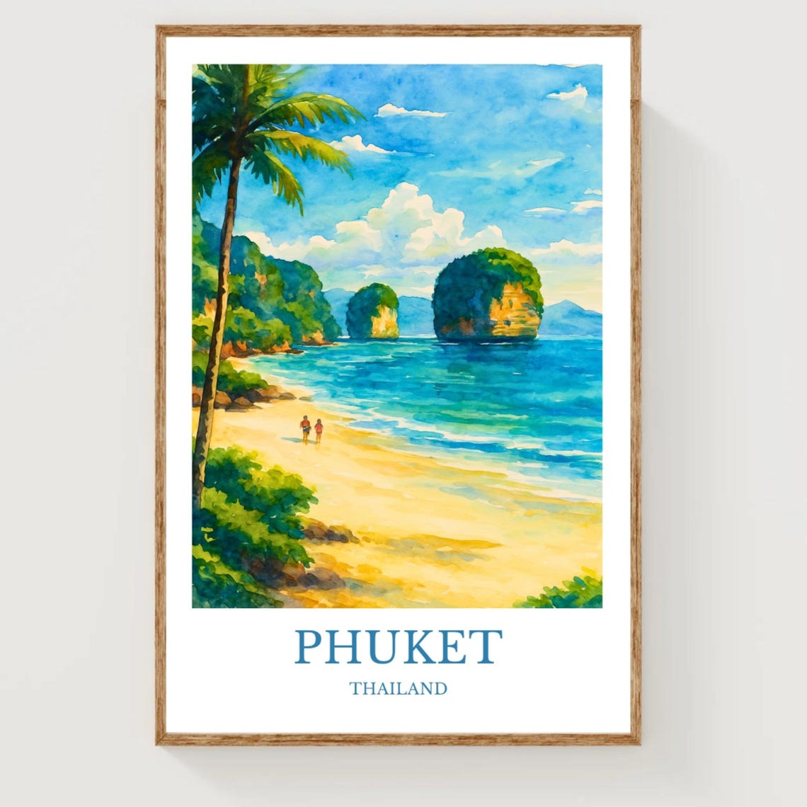 Phuket Thailand Watercolor Tropical Beach Limestone Karsts Poster