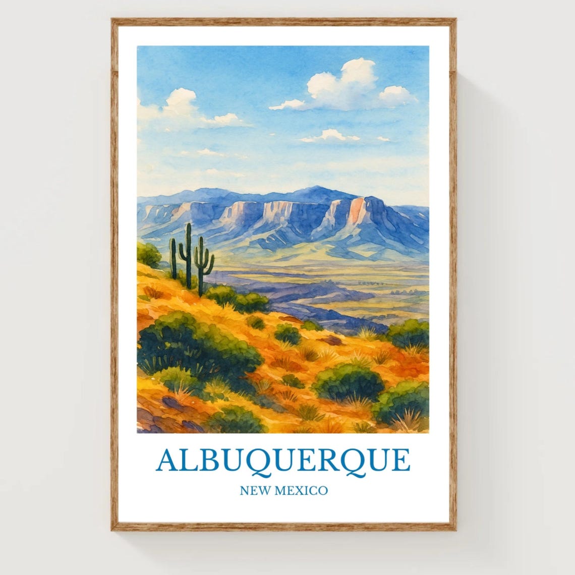 Albuquerque New Mexico Desert Mountains Watercolor Travel Poster