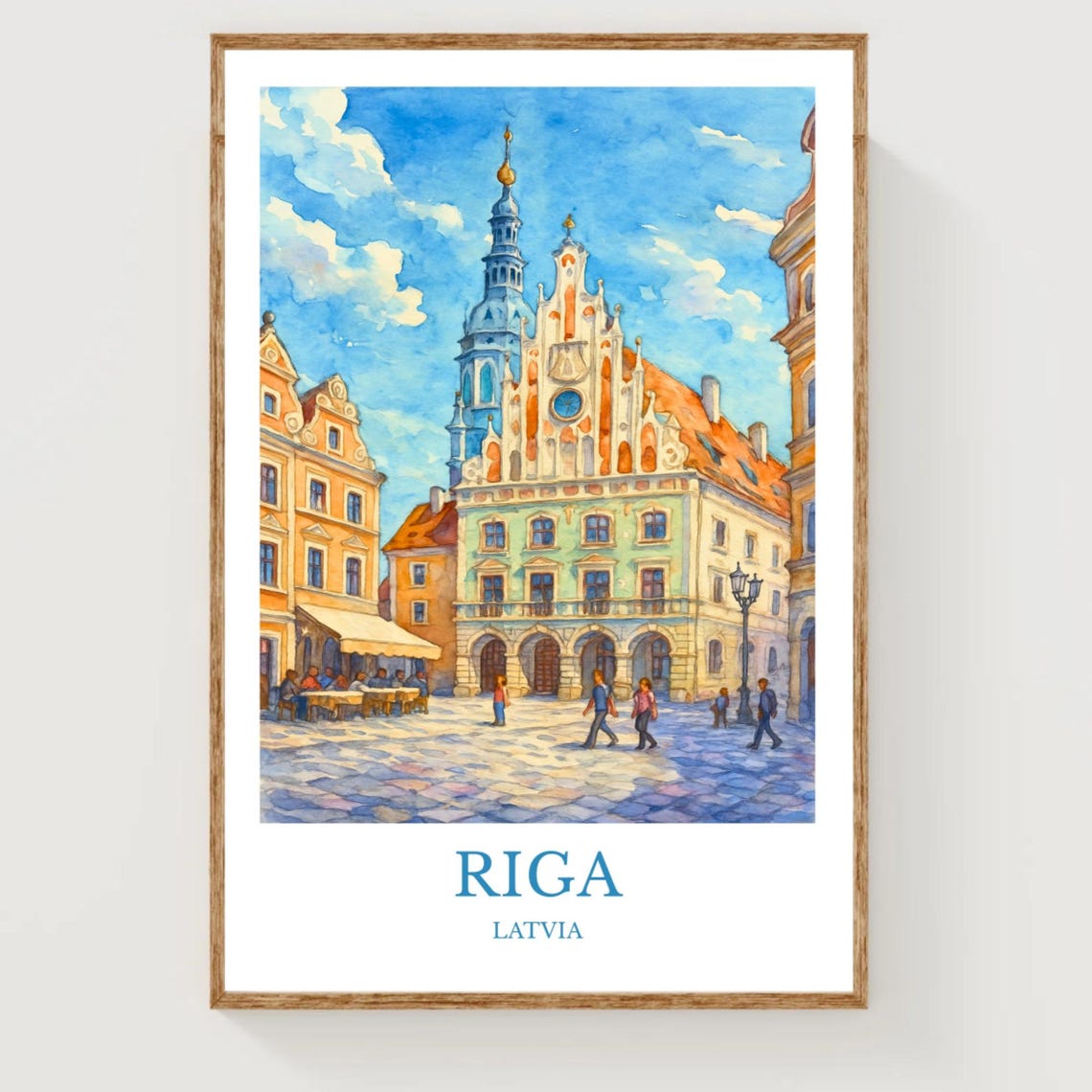 Riga Latvia Old Town Square Watercolor Travel Poster City Art