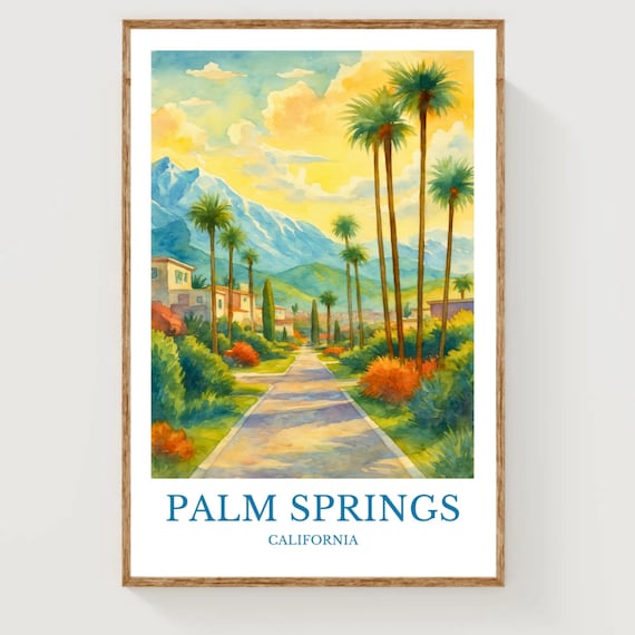 Palm Springs California Palm Avenue Watercolor Travel Poster