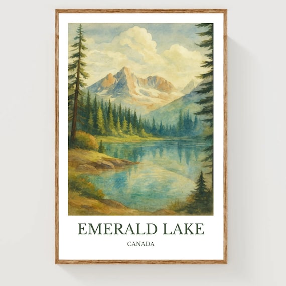 Emerald Lake Canada Mountain Reflection Watercolor National Park Poster