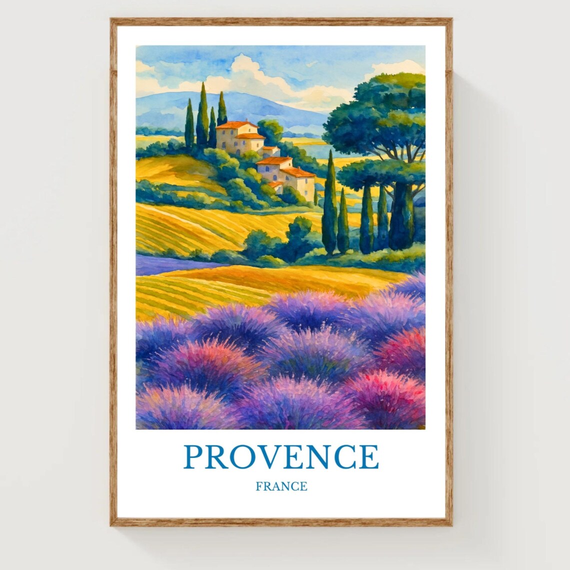 Provence France Lavender Fields Villa Watercolor Travel Poster