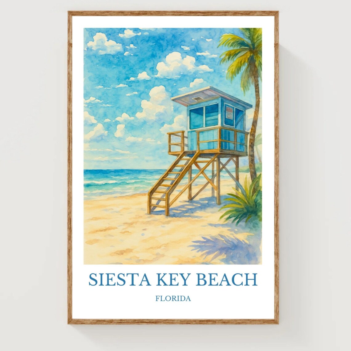 Siesta Key Beach Florida Lifeguard Tower Watercolor Travel Poster