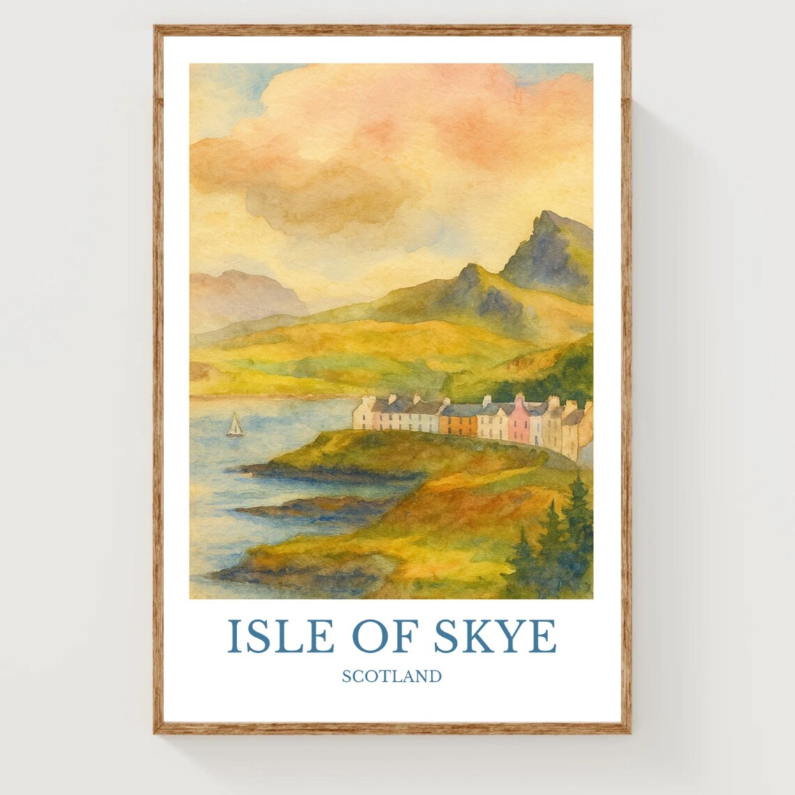 Isle Of Skye Scotland Coastal Village Watercolor Travel Poster