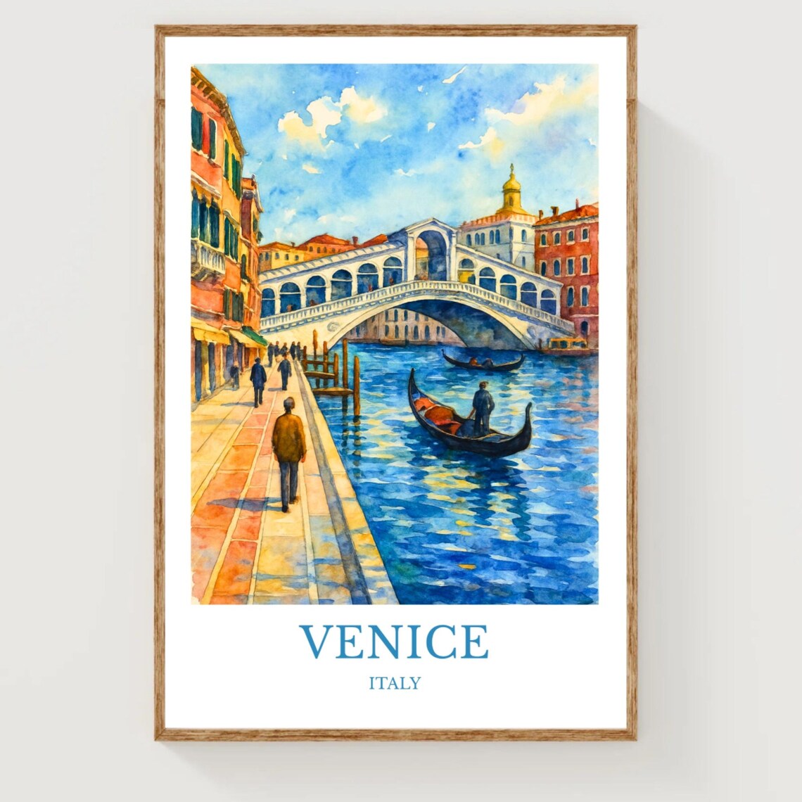 Venice Italy Rialto Bridge Gondolas Watercolor Travel Poster