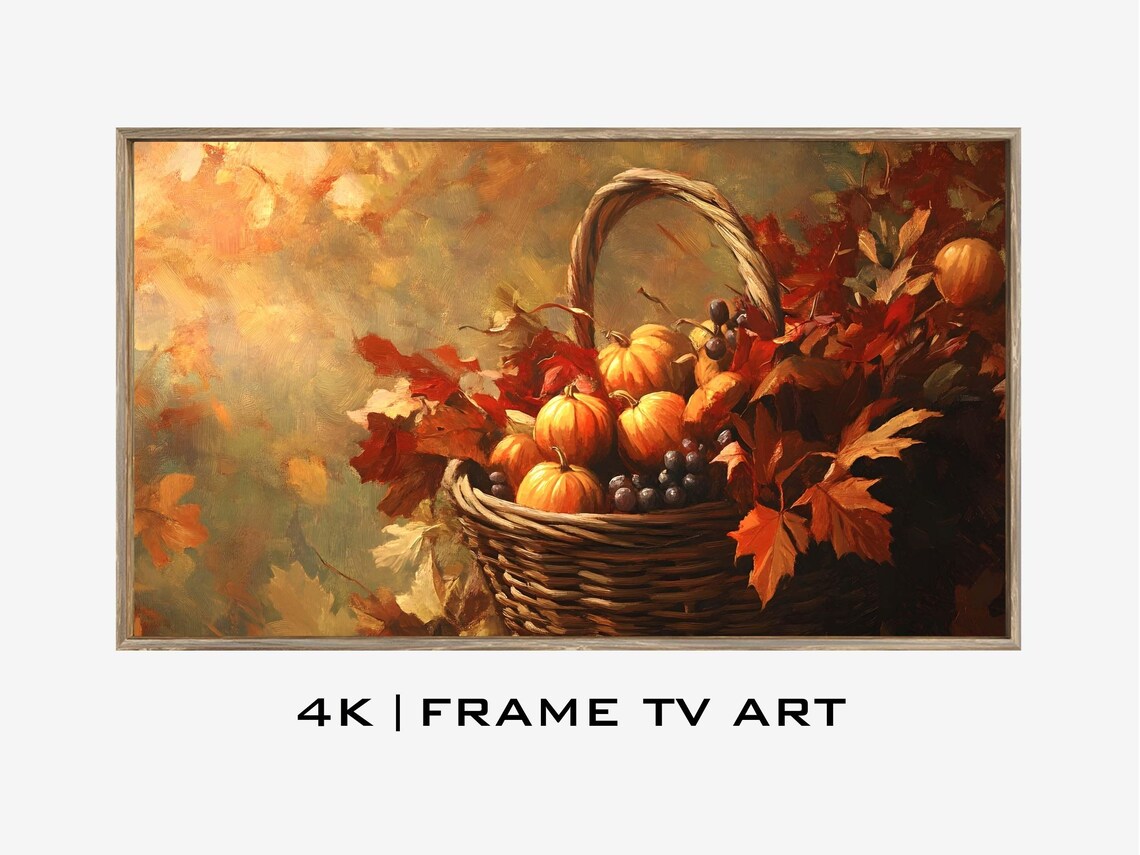 Thanksgiving Harvest Basket Pumpkins Autumn Leaves Rustic TV Art Poster - Image 4