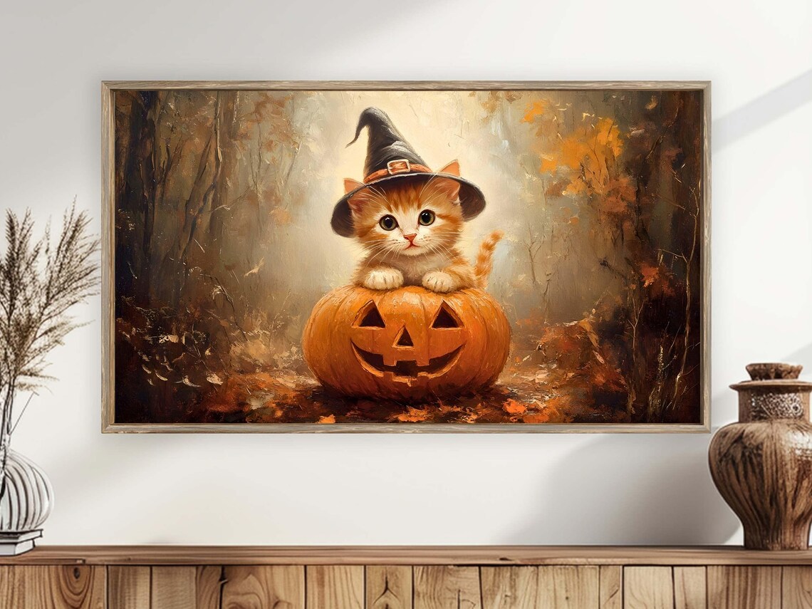Cute Cat Halloween Festivities Art Print - Image 4