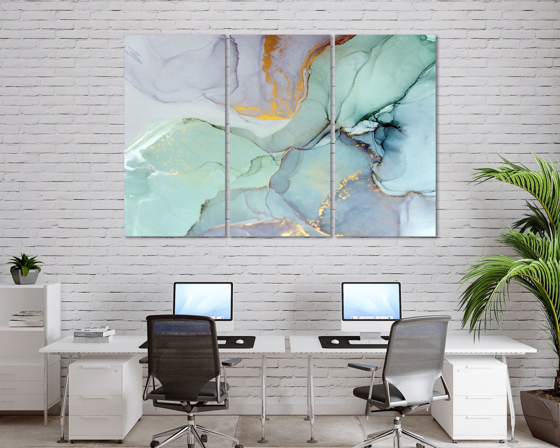 Mint Green Marble Abstract Gold Accents Modern Fluid Wall Art Poster - Image 2