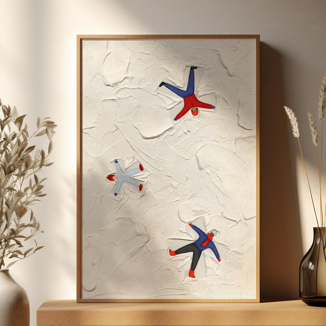 Winter Snow Play Illustration, Minimal Scandinavian Nursery Wall Art