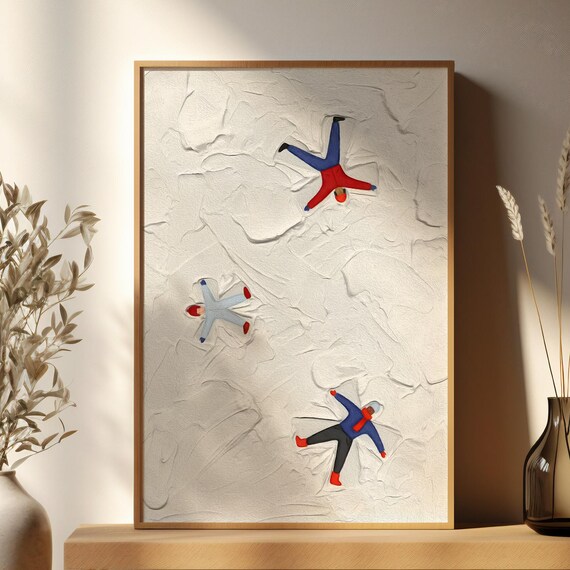 Winter Snow Play Illustration, Minimal Scandinavian Nursery Wall Art