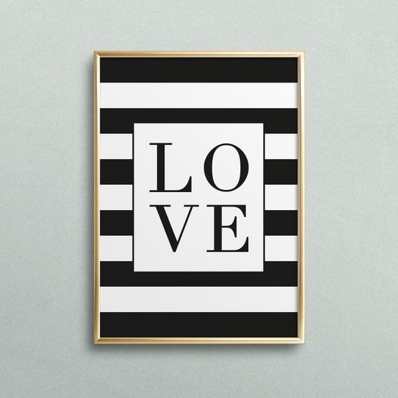 Monochrome Love Stripes Typography Art Print