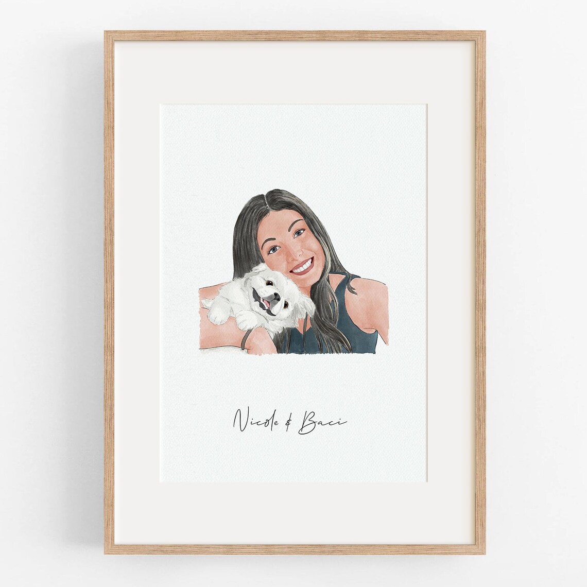 Custom Pet and Owner Watercolor Portrait Print With Dog Name Keepsake