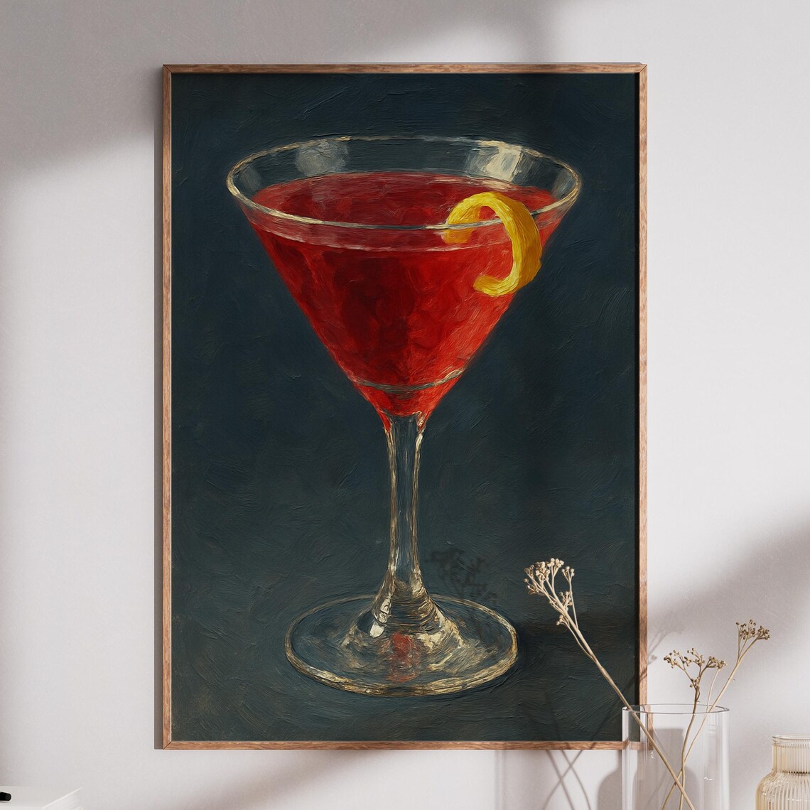 Red Cosmopolitan Cocktail Oil Painting Classic Martini Bar Wall Print
