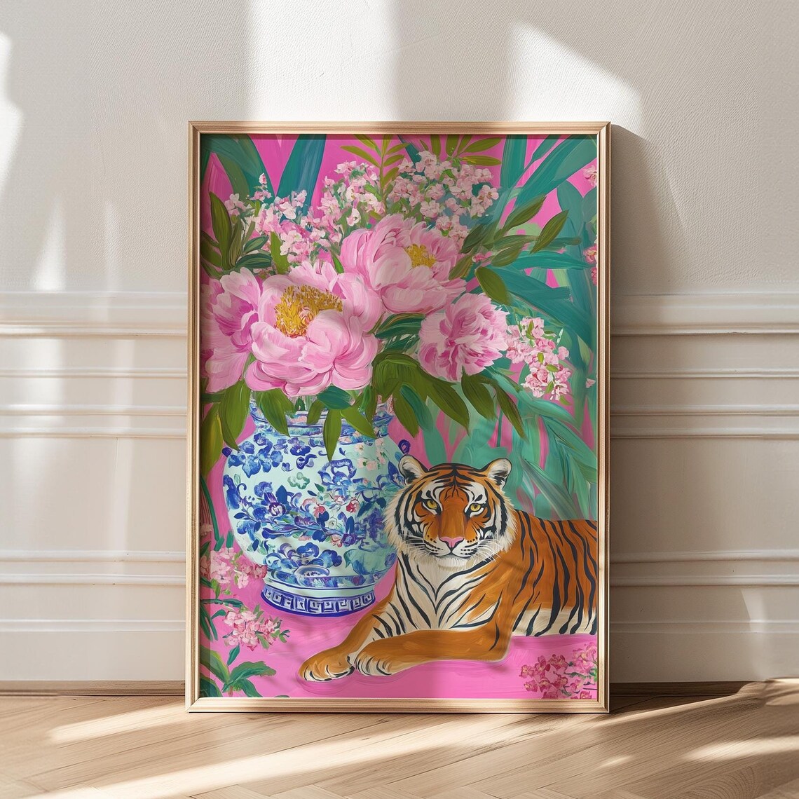 Chinoiserie Tiger with Peonies in Ginger Jar Pink Art Poster - Image 4