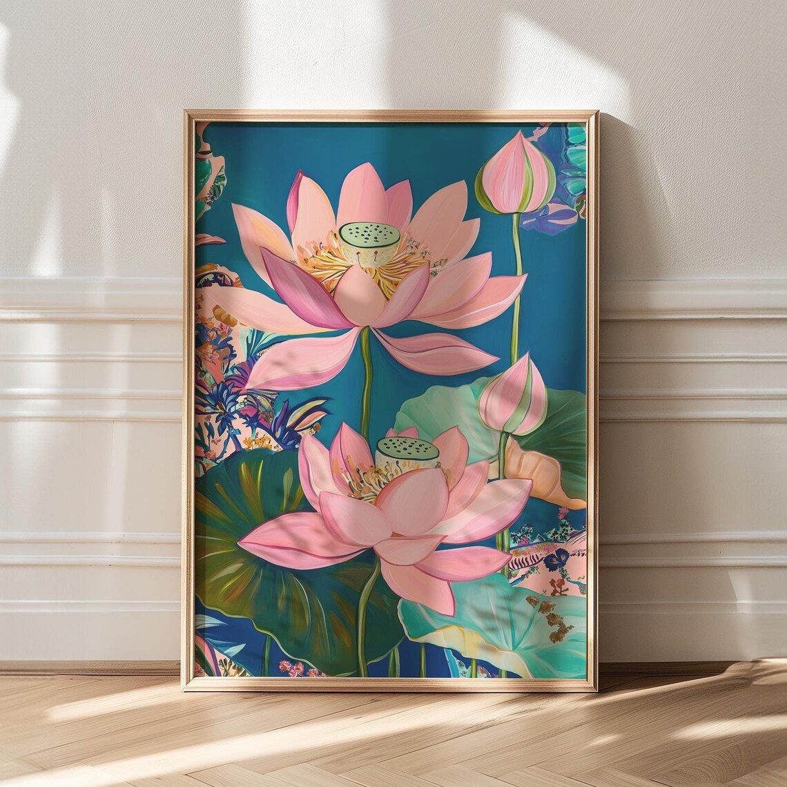 Maximalist Chinoiserie Pink Lotus Art Print - Image 3