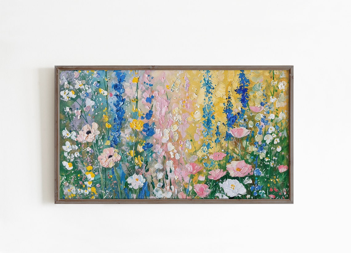 Impasto Wildflower Meadow Blue Pink Yellow Floral Art Poster - Image 2