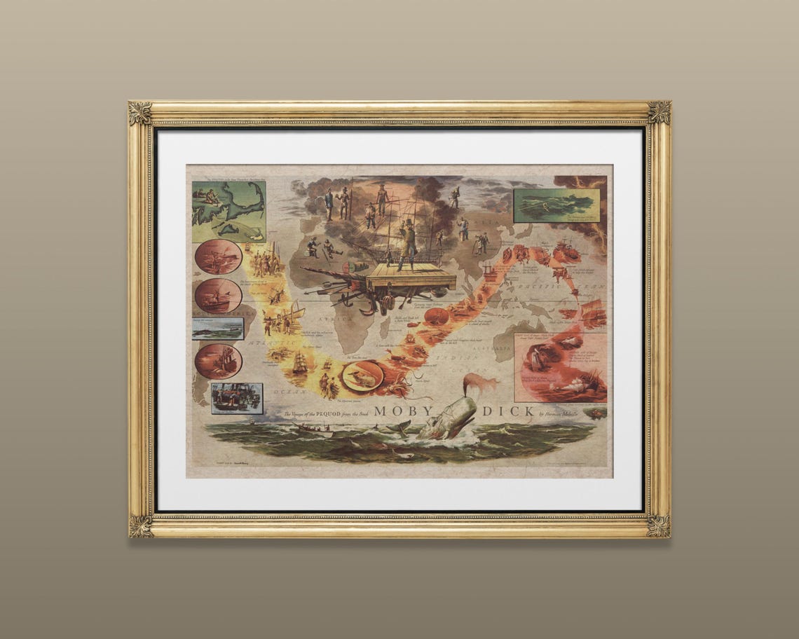 Moby Dick The Voyage of the Pequod Illustrated World Map Poster - Image 2