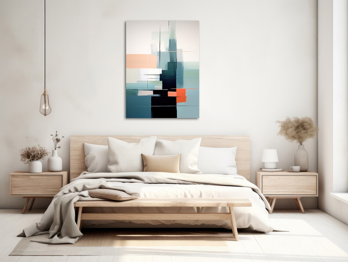 Large Abstract Wall Art Modern Geometric Painting Framed Print Black Teal Orange Quiet Voyage 1 - Image 2