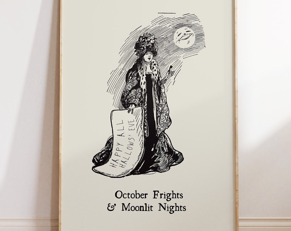 Happy All Hallows Eve Vintage Witch October Frights Art Poster