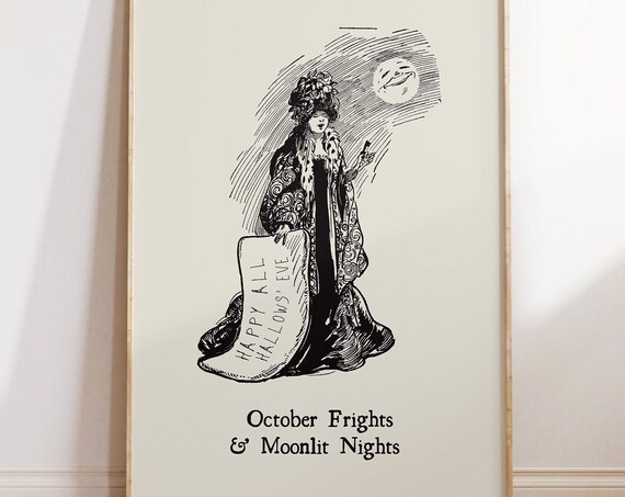 Happy All Hallows Eve Vintage Witch October Frights Art Poster