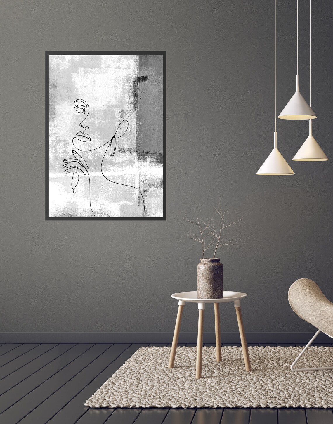 Elegant Woman Profile Line Art Grey Abstract Minimalist Poster - Image 4