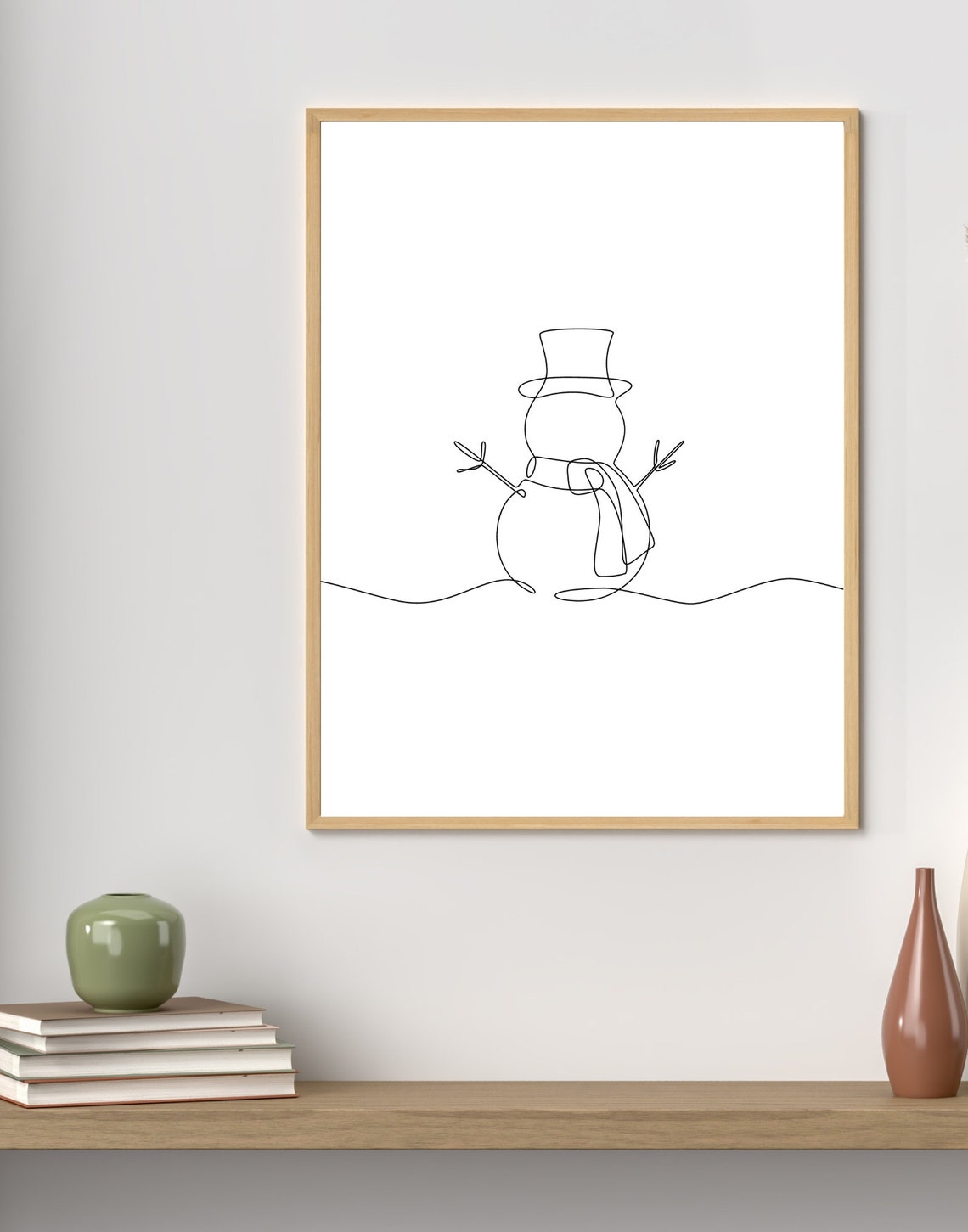 Minimalist Single Line Snowman Top Hat Christmas Line Art Poster - Image 2