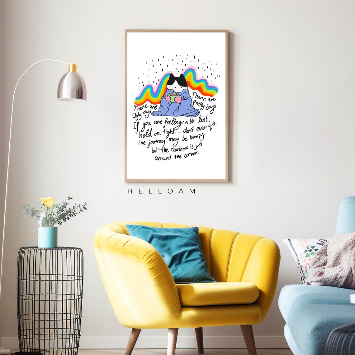 Cute Cat Rainbow Wall Art, Modern Kitchen Decor - Image 4