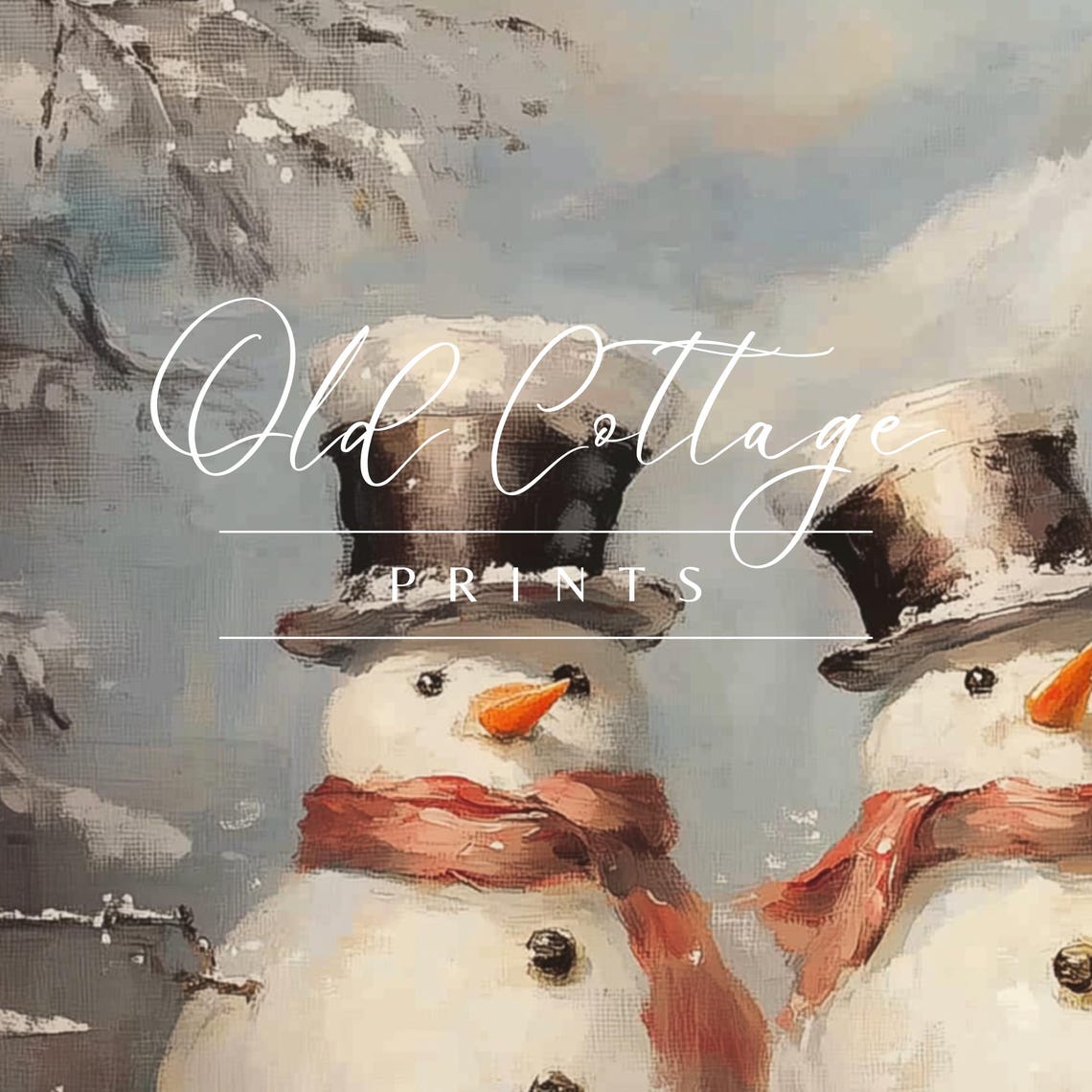 Three Snowmen in Top Hats Charming Vintage Christmas Art Poster - Image 2