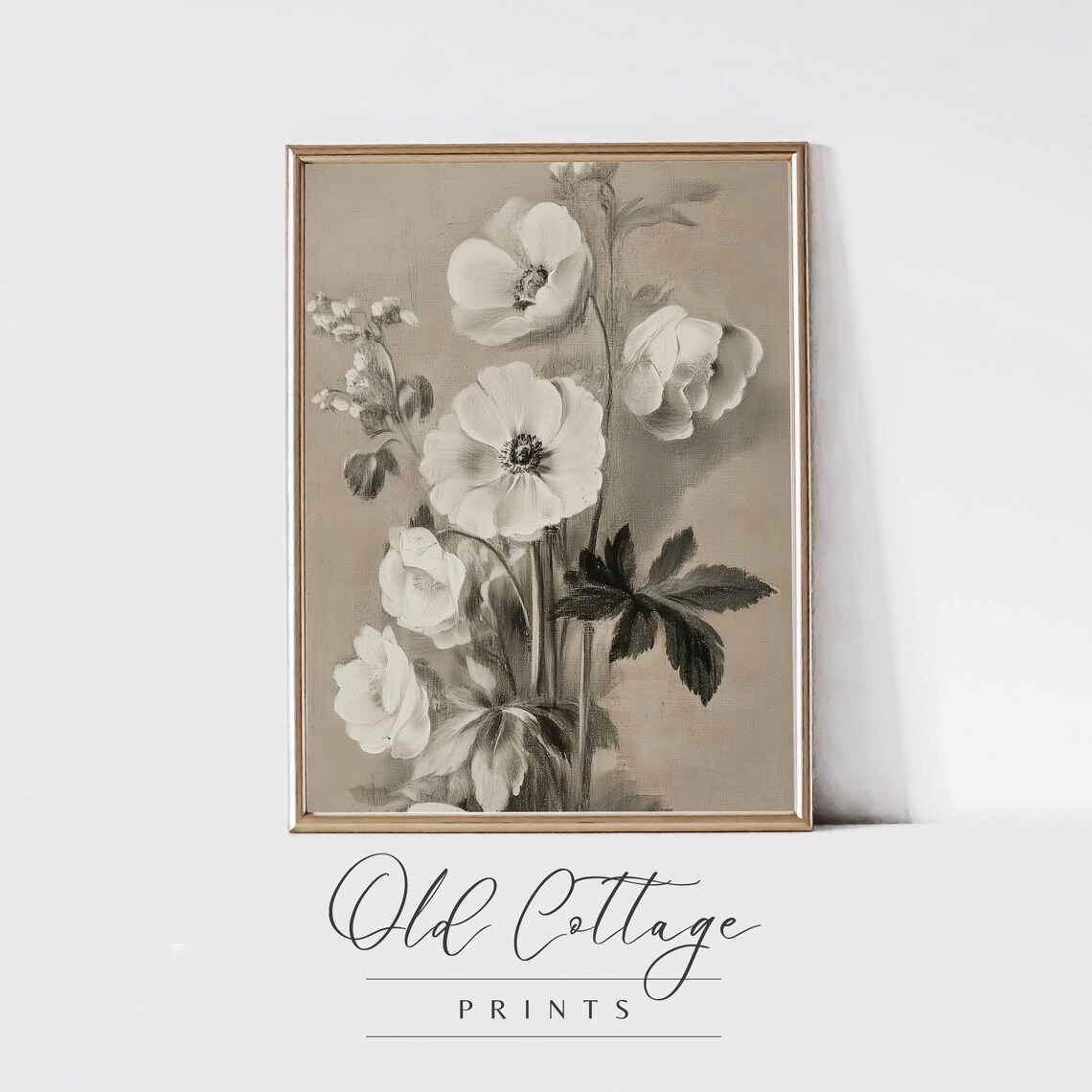 Monochrome White Floral Bouquet With Elegant Flower Detail Poster
