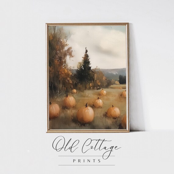Rustic Pumpkin Patch Golden Field Warm Autumn Vintage Art Poster