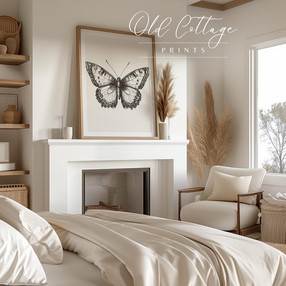 Intricate Black and White Butterfly Illustration Nature Art Poster - Image 3