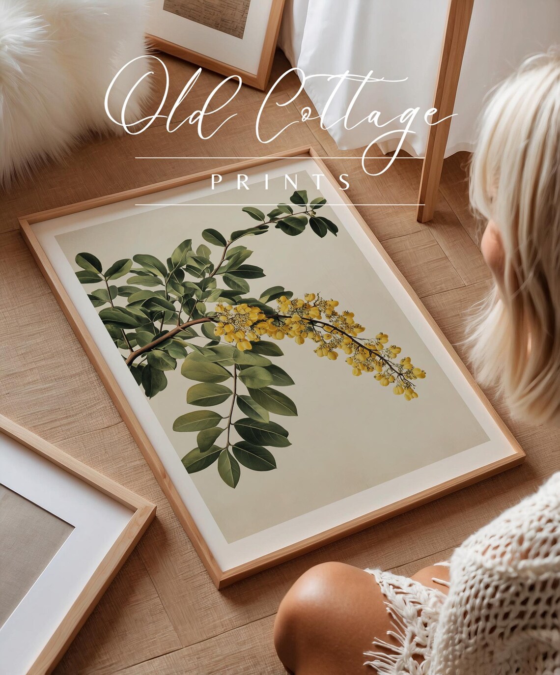 Yellow Blossom And Green Leaves Botanical Branch Vintage Poster - Image 3