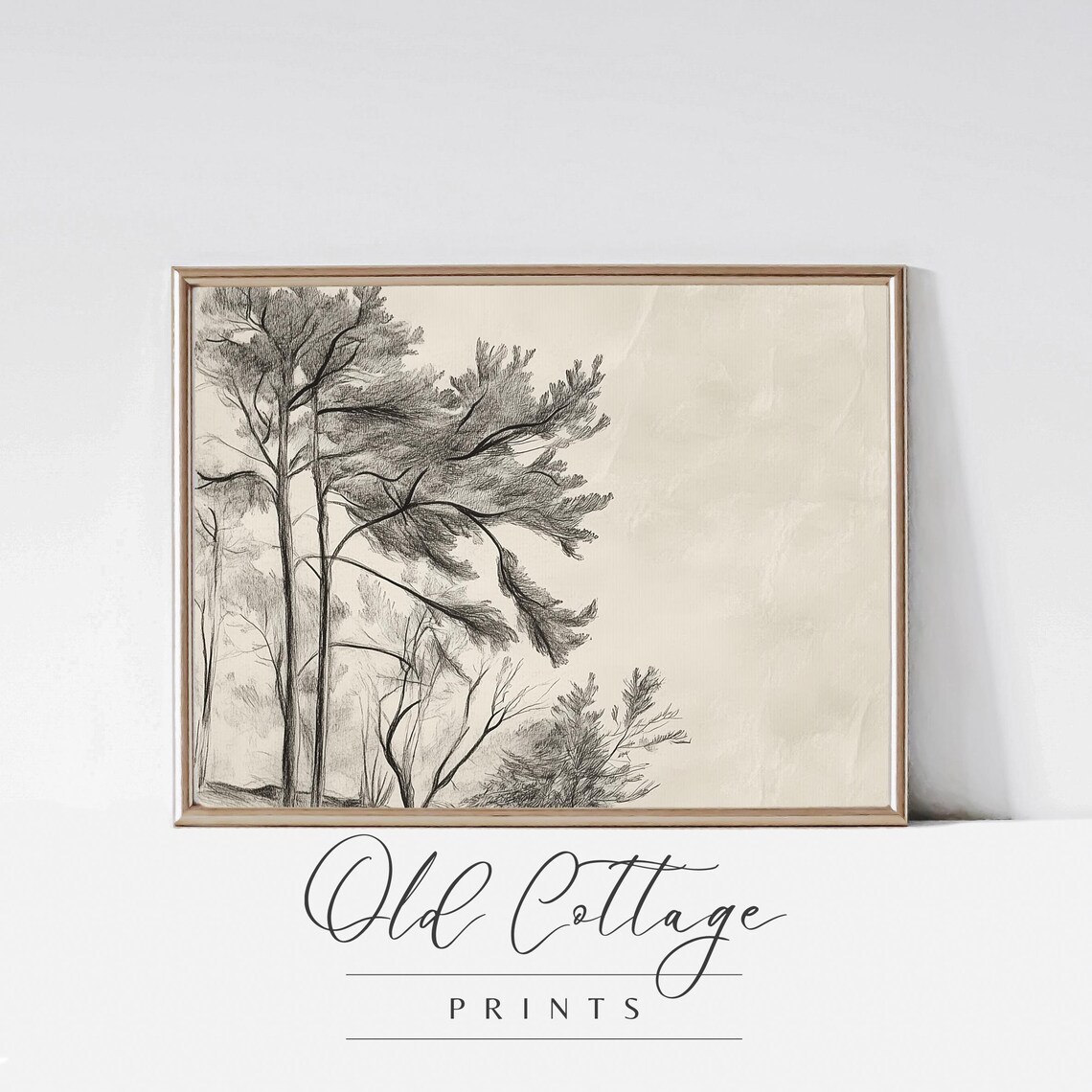 Silent Forest Minimalist Tree Sketch, Rustic Art