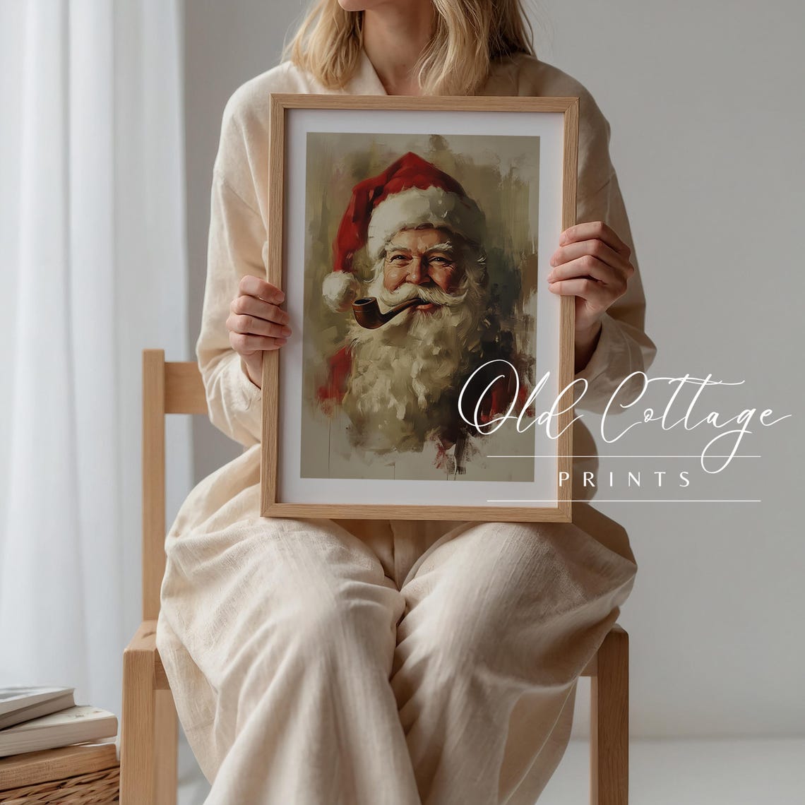 Classic Santa Claus Portrait With Wooden Pipe Vintage Holiday Poster - Image 3
