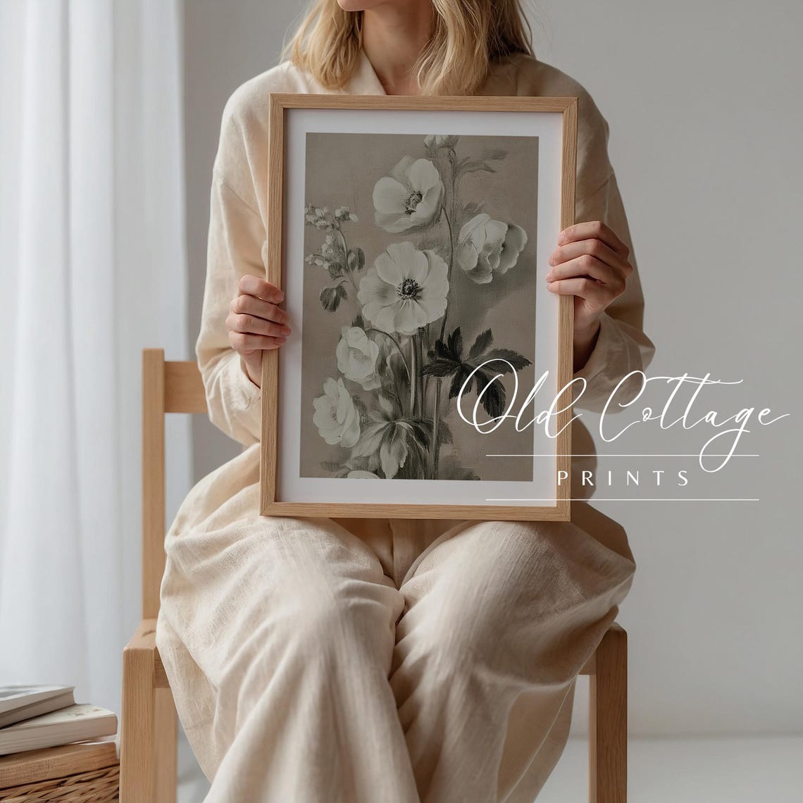 Monochrome White Floral Bouquet With Elegant Flower Detail Poster - Image 3